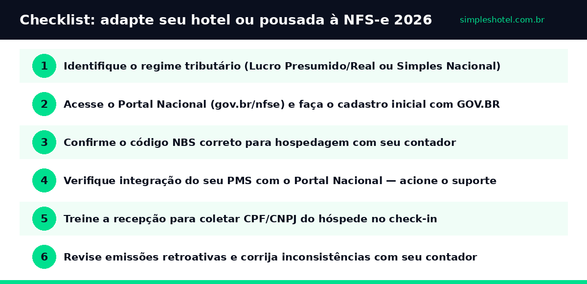 NFS-e hotéis 2026: checklist de adaptação passo a passo