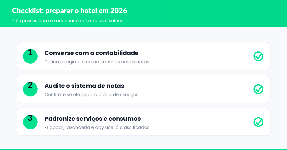 Reforma tributária na hotelaria - checklist de preparação para hotéis e pousadas em 2026