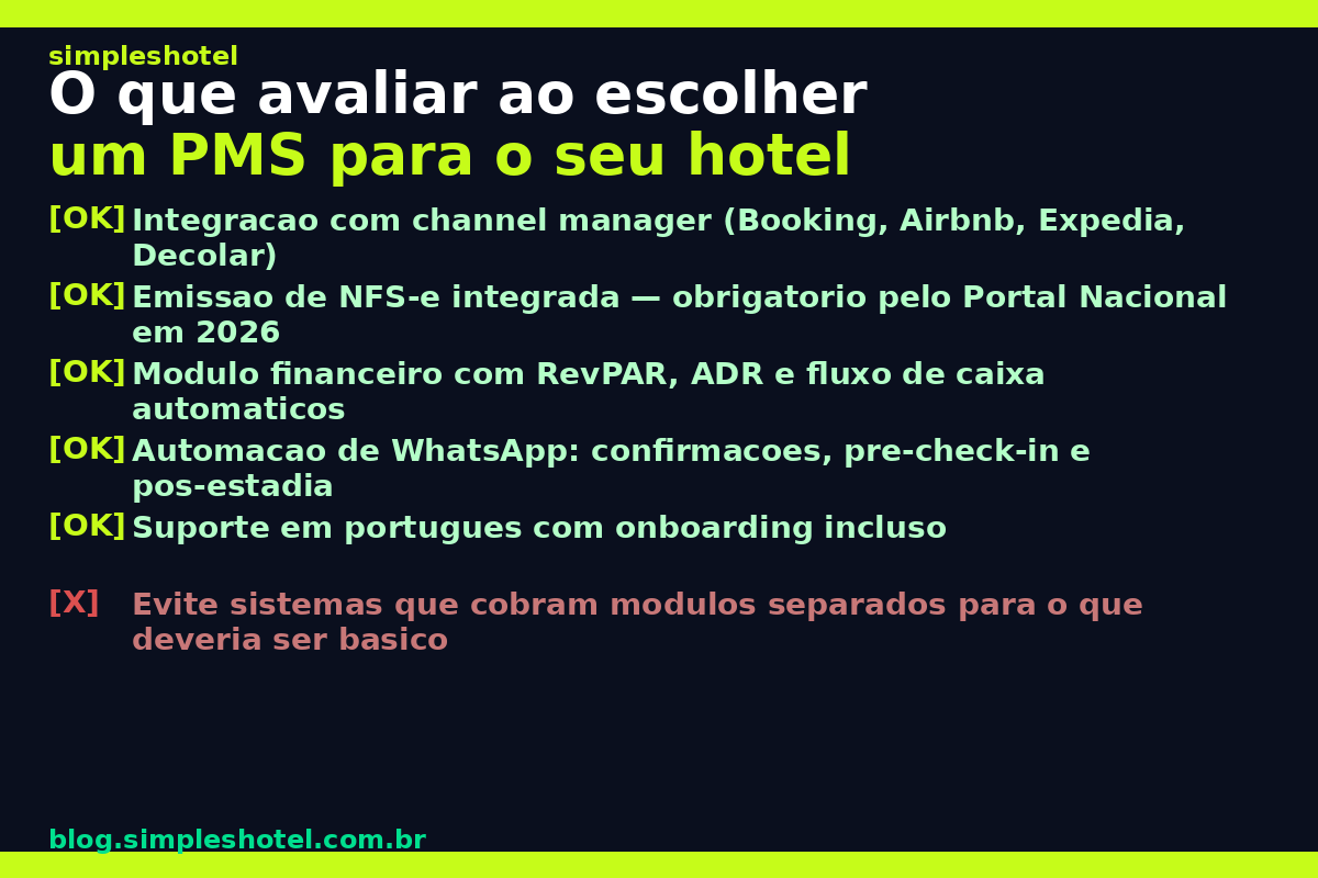 Checklist para avaliar sistema PMS para hotel