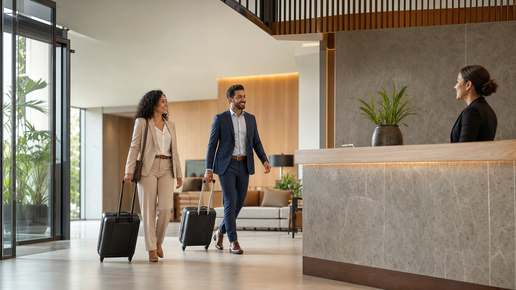 Viajante corporativo em lobby de hotel