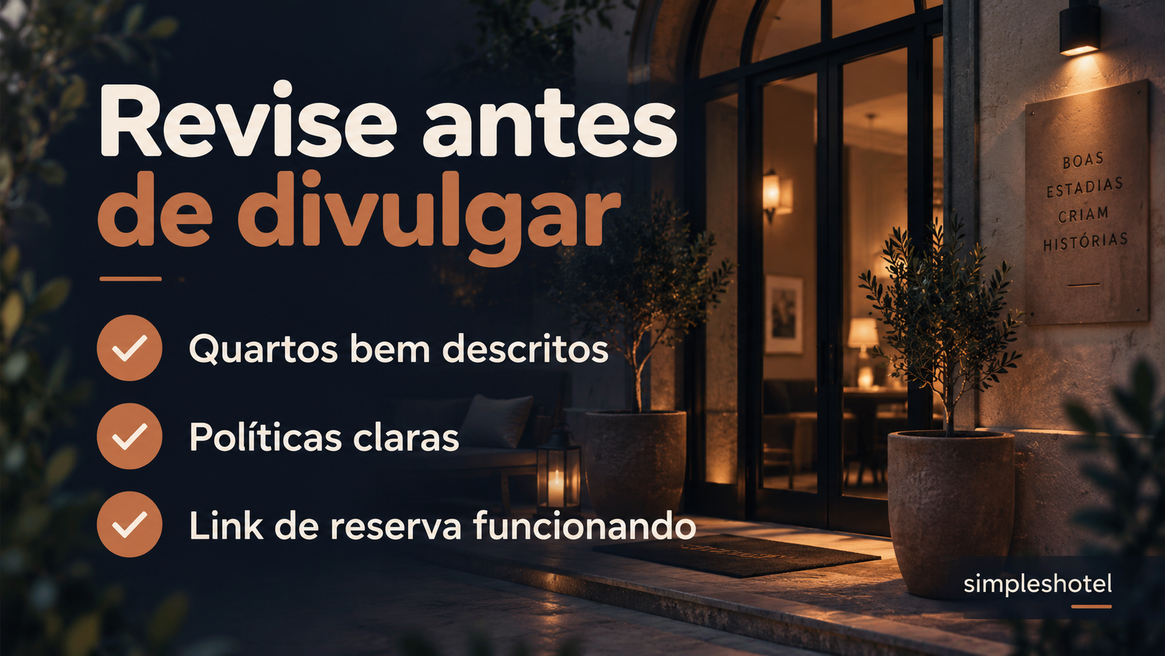 Checklist editorial de preparação do hotel para uma jornada de reserva mais clara