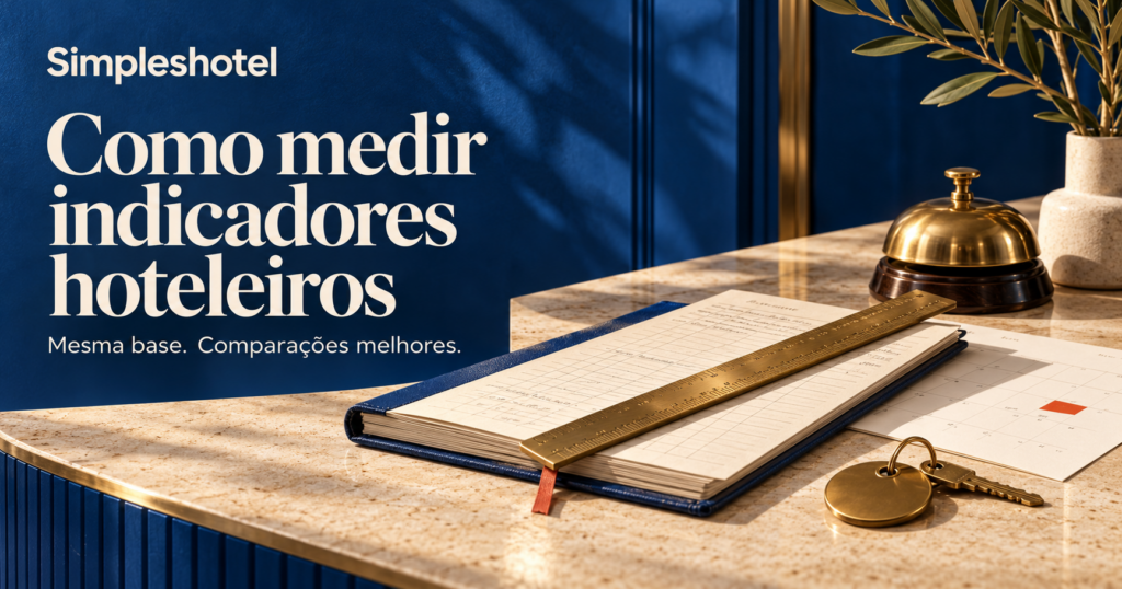 Capa editorial ilustrativa gerada por IA: como medir indicadores hoteleiros com bases consistentes