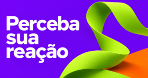 Capa com a frase Perceba sua reação e uma fita curva verde-limão sobre fundo violeta.