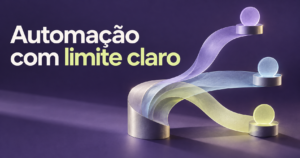 Composição editorial abstrata com três caminhos de autonomia e a frase ‘Automação com limite claro’; não representa uma interface de software.