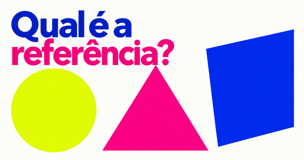 Capa editorial com a chamada ‘Qual é a referência?’ e três formas geométricas distintas, sem selo ou categoria de hotel.