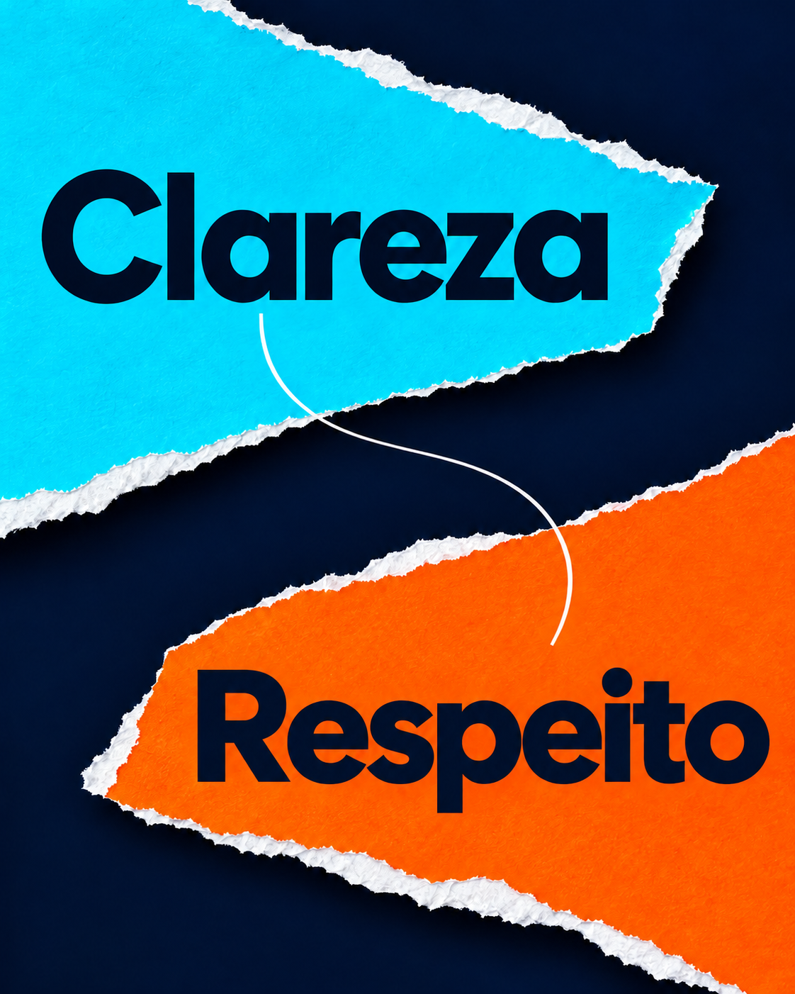 Duas faixas tipográficas ilustradas com as palavras Clareza e Respeito, em cores contrastantes.