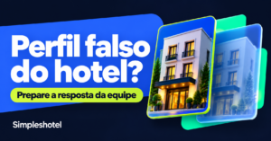 Composição editorial ilustrativa com fachadas fictícias sobrepostas e o título Perfil falso do hotel.